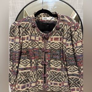 Zara Women's Black and Red Patterned Blazer